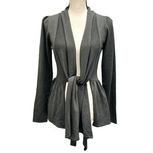 TEMPERLEY LONDON OLIVE GREEN WOOL & SILK TIE FRONT PEPLUM OPEN CARDIGAN